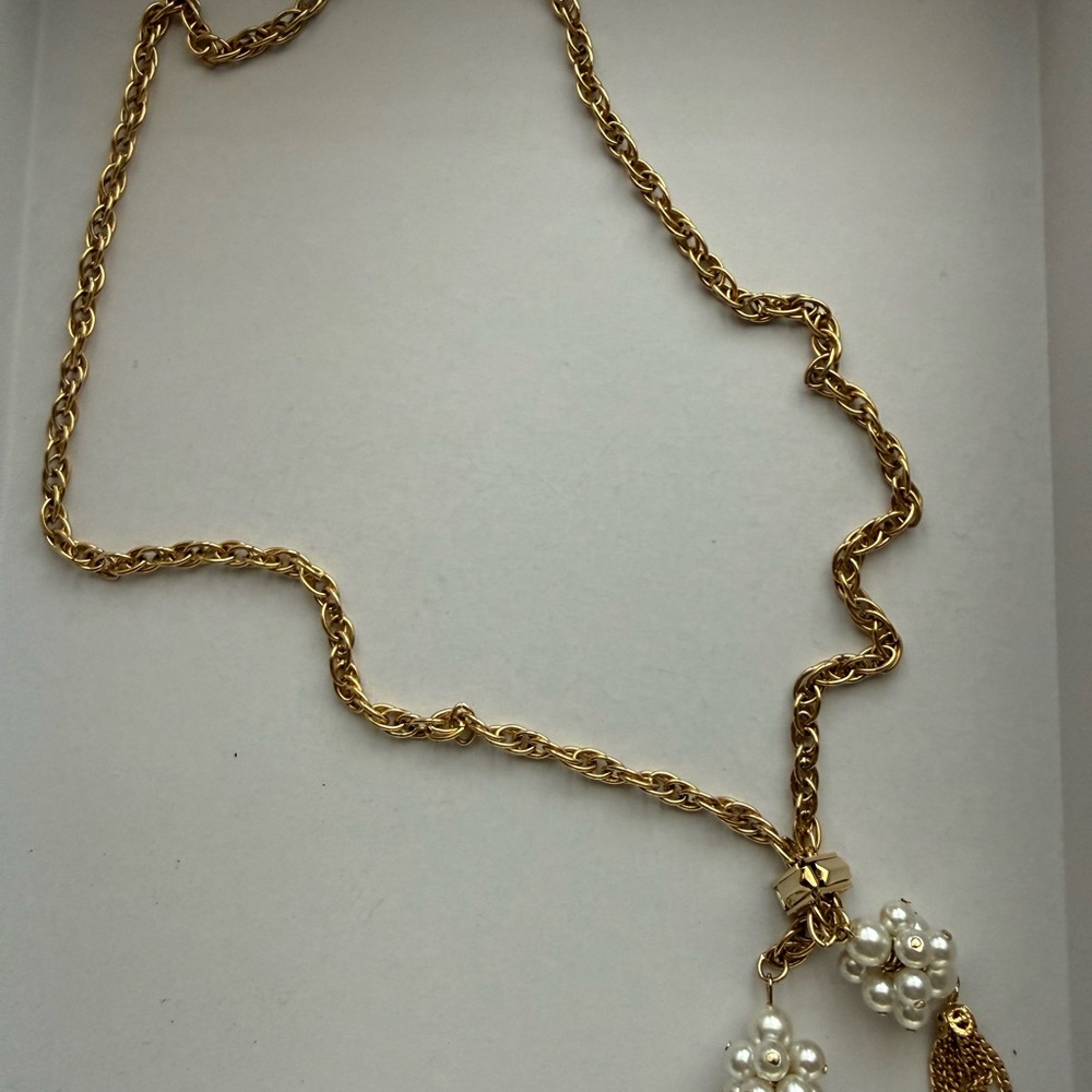 Vintage Gold and Pearl Lariat Style Necklace